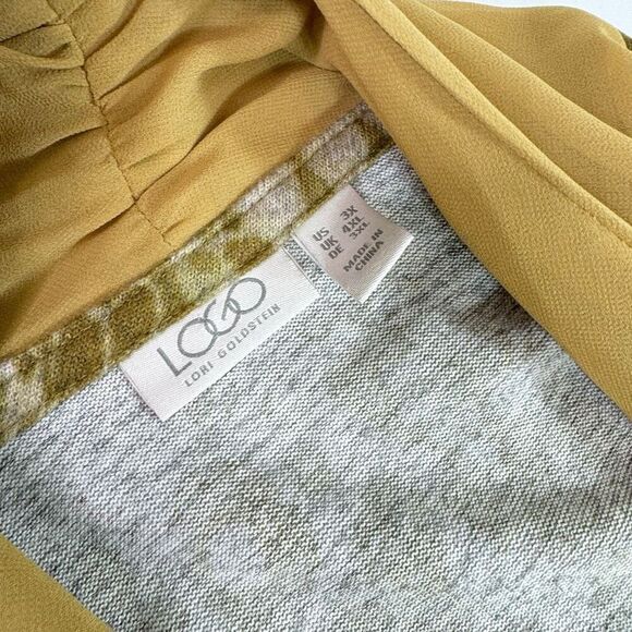 LOGO Lounge Cardigan Womens 3X Green Snakeskin Pockets Lori Goldstein Flowy - Picture 5 of 9